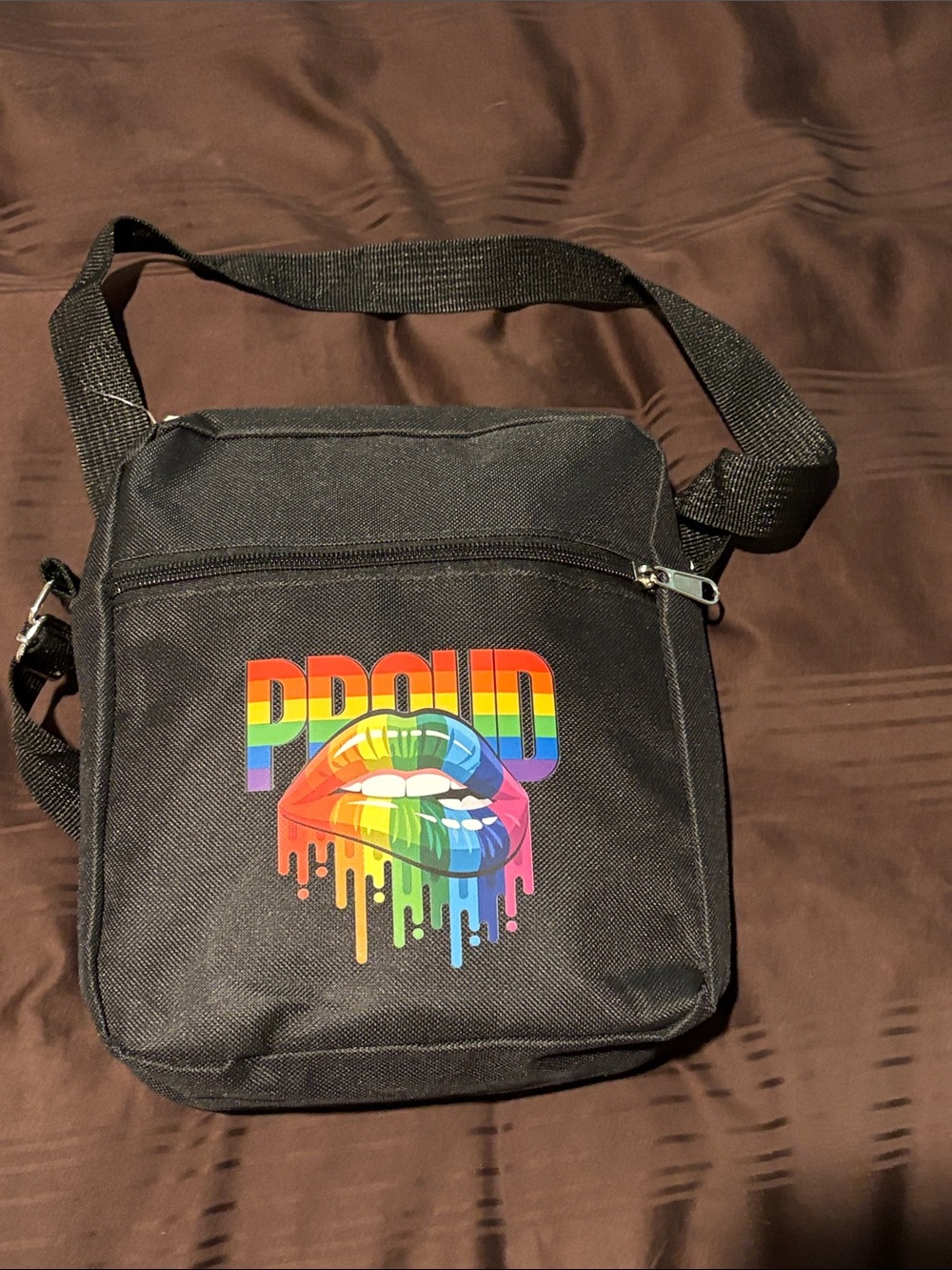 Black Crossbody Bag with Rainbow PRIDE Graphic